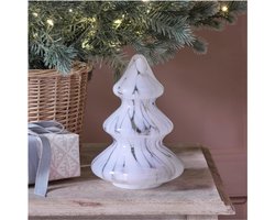 Glazen Mini Kerstboom Met Warm Wit LED Licht - Sfeervolle Tafeldecoratie - Batterij Aangedreven - Witte Kerst Versiering - Compacte Kerstdecoratie Voor Huis En Kantoor