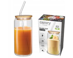Glazen Mok met Bamboe Deksel & Riet - 460ml - Eco Vriendelijk