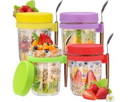Glazen mueslibeker om mee te nemen, met lepel, 400 ml, yoghurtbeker, overnight oats-glazen, luchtdichte container voor yoghurt, muesli, Mepal pap, melk, vruchten (kleurrijk)
