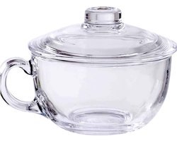 Glazen ontbijtkom met deksel - 550 ml - magnetronbestendig - zilver - glas