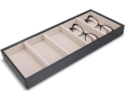 Glazen opbergdoos voor meerdere brillen, organizer met 5 vakken, fluwelen brillendoos voor sieraden en horloges