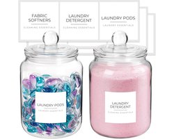 Glazen Opslagpotten 2L met Deksels en Labels – Luchtdichte Containers voor Organisatie in Waskamer