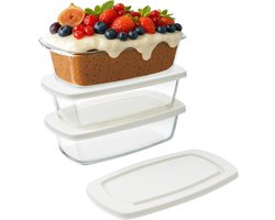Glazen Ovenschaal met Deksel - Sterk Glas - Set van 3 - 1,8 Liter