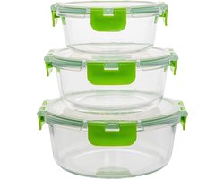 Glazen ovenschalenset met deksel – 3-delig - Glazen vershoudbakjes set – Bewaarbakjes Rond – Vaatwasser-, oven-, vriezer-, en magnetronbestendig