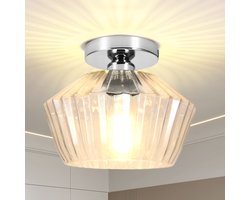 Glazen Plafondlamp - Kristallen Plafonnière en Ganglamp met E27 Fitting - Diamant Glas 25x25x19 cm voor Woonkamer - Chroom