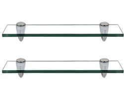 Glazen Planken met Wandhouder - 8 mm Veiligheidsglas voor Badkamer, Keuken of Balkon - Set van 2