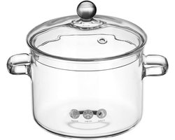 Glazen pot met deksel - Hittebestendig kookpan - Transparant - Soep pan - Perfect voor koken en serveren - 1,9 liter