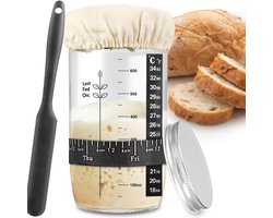 Glazen pot van 1000 ml voor het fermenteren van zuurdesembrood, inclusief menglepel.