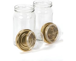 Glazen Potten met Deksels | 1.96 L Weckpot voor Kombucha, Kefir, Kimchi | Brede Opening voor Pekelen | Luchtdichte Opslag voor Voedsel, Doorzichtig, 1966 ml, Glas