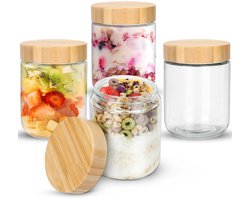 Glazen potten met houten deksel - set van 4 - multifunctioneel - 500 ml