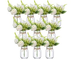 Glazen Potten Set - Bloemen Vazen - Tafel Decoratie - Inclusief Rozen - 10 Stuks - Wit
