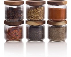 Glazen Potten Stapelbaar Met Houten Deksel - Luchtdicht Voor Koekjes Thee Of Suiker - 350ml Keuken En Badkamer Opbergpotten