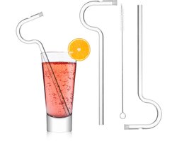 glazen rietje, fluitvormig ontwerp voor horizontaal aanbrengen van de lippen, anti-rimpel rietje, rietjes om te drinken, 2 rietjes en een borstel