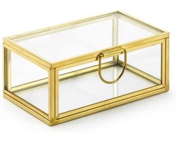 Glazen Ring Doos - Sieraden Kistje - Trouwringen Presenteren - Transparant Goud Metaal - 9 x 55 x 4 cm