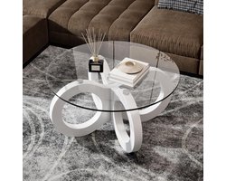 Glazen Salontafel - Bijzettafel Ronde Tafel - Woonkamer Inrichten - Gebogen Frame - Ø 80 cm - Wit