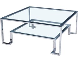 Glazen salontafel-woonkamer fancy industriële salontafel met roestvrij staal en gehard glas.