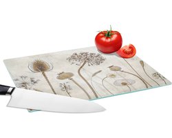 Glazen Snijplank - 28x20 - Bloemen - Waterverf - Stilleven - Bruin - Vintage - Snijplanken Glas