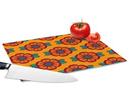 Glazen Snijplank - 28x20 - Design - Retro - Rozen - Oranje - Snijplanken Glas