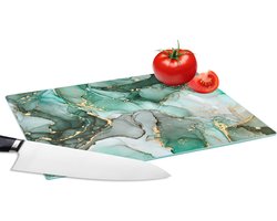 Glazen Snijplank - 28x20 - Goud - Marmer print - Groen - Luxe - Marmerlook - Grijs - Snijplanken Glas