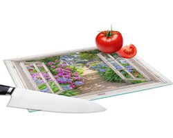 Glazen Snijplank - 28x20 - Hortensia - Doorkijk - Bloemen - Zomer - Paars - Pad - Snijplanken Glas