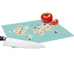 Glazen Snijplank - 28x20 - Kaart - Wereld - Bloemen - Fruit - Snijplanken Glas