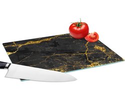 Glazen Snijplank - 28x20 - Marmer print - Goud - Zwart - Marmerlook - Luxe - Glitter - Snijplanken Glas