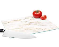 Glazen Snijplank - 28x20 - Marmer print - Kalk - Goud - Luxe - Marmerlook - Wit - Snijplanken Glas - Keuken decoratie aanrecht