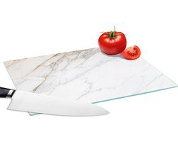 Glazen Snijplank - 28x20 - Marmer print - Steen - Wit - Goud - Marmerlook - Steen - Luxe - Snijplanken Glas