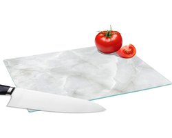 Glazen Snijplank - 28x20 - Marmer print - Wit - Patronen - Steen - Marmerlook - Snijplanken Glas