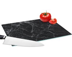 Glazen Snijplank - 28x20 - Marmer - Stenen - Lijn - Marmerlook - Zwart - Luxe - Snijplanken Glas