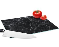 Glazen Snijplank - 28x20 - Marmer - Stenen - Lijn - Marmerlook - Zwart - Luxe - Snijplanken Glas