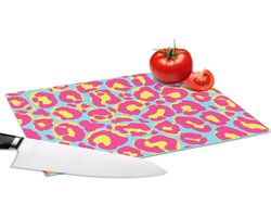 Glazen Snijplank - 28x20 - Panterprint - Roze - Geel - Patroon - Snijplanken Glas