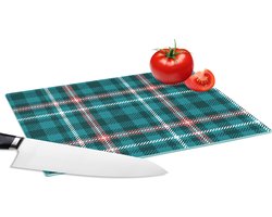 Glazen Snijplank - 28x20 - Plaid - Schotse ruit - Patronen - Blauw - Roze - Snijplanken Glas