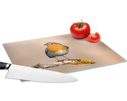 Glazen Snijplank - 28x20 - Roodborstje - Vogel - Tak - Dieren - Snijplanken Glas