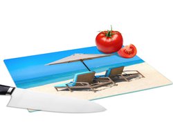 Glazen Snijplank - 28x20 - Strandstoel - Parasol - Zomer - Zee - Snijplanken Glas