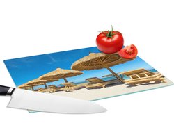 Glazen Snijplank - 28x20 - Strandstoel - Strand - Parasol - Zee - Zomer - Snijplanken Glas