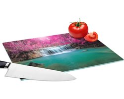 Glazen Snijplank - 28x20 - Waterval - Boom - Roze - Natuur - Snijplanken Glas