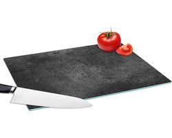 Glazen Snijplank - 39x28 - Beton - Structuur - Retro - Zwart - Grijs - Rustiek - Snijplanken Glas