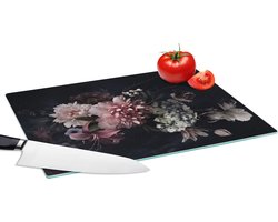 Glazen Snijplank - 39x28 - Bloemen - Vintage - Pastel - Roze - Wit - Snijplanken Glas