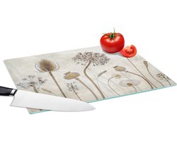 Glazen Snijplank - 39x28 - Bloemen - Waterverf - Stilleven - Bruin - Vintage - Snijplanken Glas