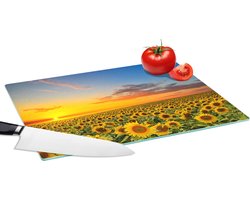 Glazen Snijplank - 39x28 - Bloemen - Zonnebloem - Zonsondergang - Nacht - Oranje - Snijplanken Glas