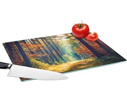 Glazen Snijplank - 39x28 - Bos - Zon - Natuur - Herfst - Snijplanken Glas