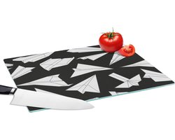 Glazen Snijplank - 39x28 - Design - Papier - Vliegtuig - Snijplanken Glas