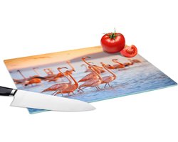 Glazen Snijplank - 39x28 - Flamingo - Dieren - Water - Roze - Snijplanken Glas