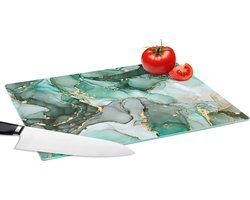 Glazen Snijplank - 39x28 - Goud - Marmer print - Groen - Luxe - Marmerlook - Grijs - Snijplanken Glas