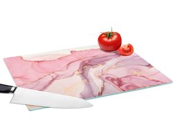 Glazen Snijplank - 39x28 - Goud - Marmer - Roze - Snijplanken Glas