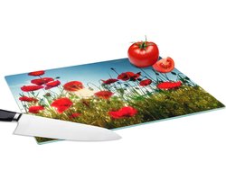 Glazen Snijplank - 39x28 - Klaprozen - Toscane - Zon - Rood - Blauw - Snijplanken Glas