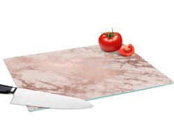 Glazen Snijplank - 39x28 - Marmer print - Roze - Luxe - Marmerlook - Glitter - Design - Snijplanken Glas