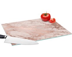 Glazen Snijplank - 39x28 - Marmer print - Roze - Luxe - Marmerlook - Glitter - Design - Snijplanken Glas
