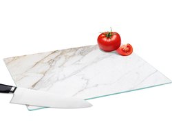 Glazen Snijplank - 39x28 - Marmer print - Steen - Wit - Goud - Marmerlook - Steen - Luxe - Snijplanken Glas